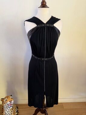 Vintage Bottega Veneta Black Leather Trim Cocktail Dress. Dua Lipa Wedding Brand